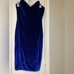 Misguided cobalt blue velvet-like strapless dress